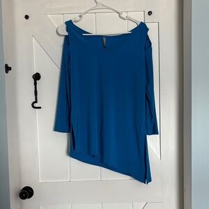 Blue Asymmetrical Cold Shoulder Top